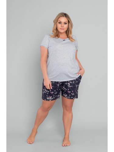 Women's pyjamas Celestina, short sleeves, shorts - light melange/print