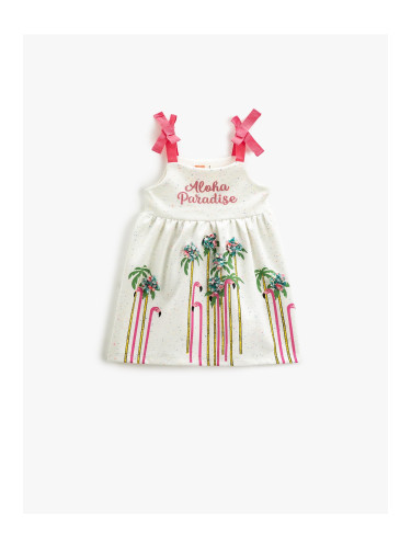 Koton Strapless Applique Detailed Flamingo Print