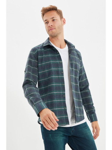 Trendyol Green Slim Fit Winter Lumberjack Checkered Shirt with Epaulettes