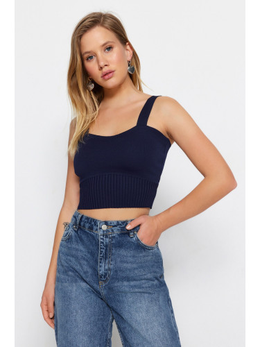 Trendyol Navy Blue Sweetheart Neck Crop Knit Blouse