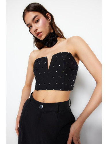 Trendyol Black Crop Shiny Stone Woven Bustier