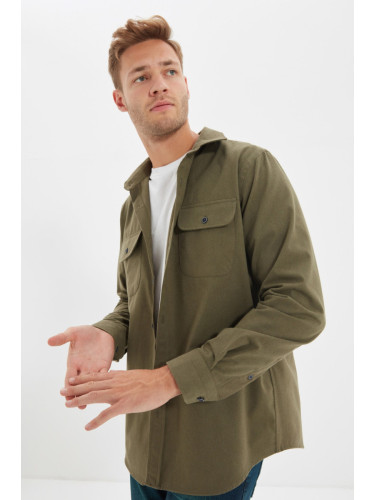 Trendyol Khaki Regular Fit Double Pocket Flap Textured Winter Jacket Shirt