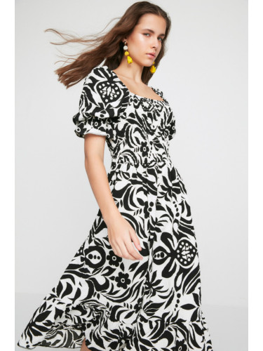 Trendyol ограничено издание черно тъкани шарени Gimped Midi тъкани рокля