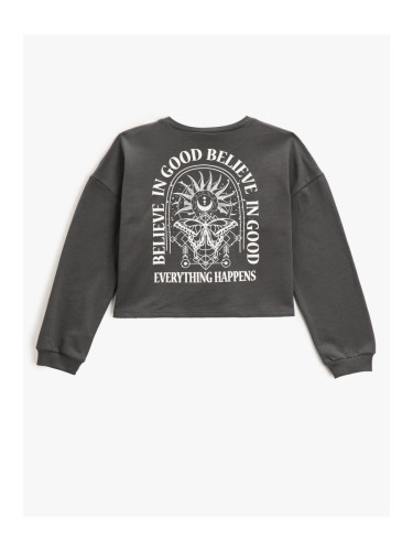 Koton Crop Sweatshirt Printed Crew Neck