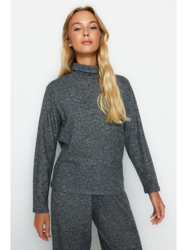 Trendyol антрацит мека тъкан поло широк/удобен нарязани трикотажна блуза