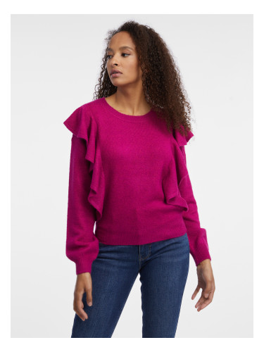 Orsay Dark pink ladies sweater with ruffles - Women