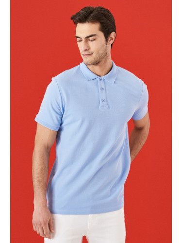 ALTINYILDIZ CLASSICS Мъжка светло синя 100% памучна ролетна яка Slim Fit Slim Fit Polo Neck тениска с къс ръкав.