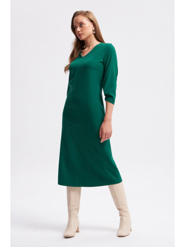 Дълга рокля с густо V деколте - зелена