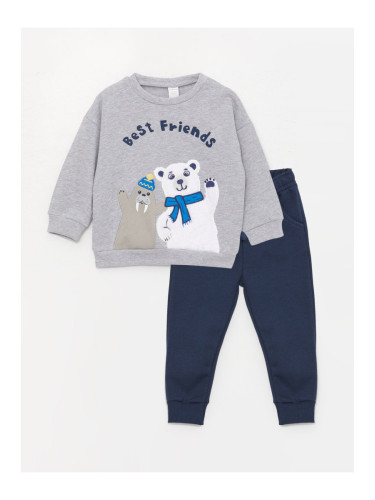 LC Waikiki Crew Neck Long Printed Baby Boy Sweatshirt and Trousers 2-Set