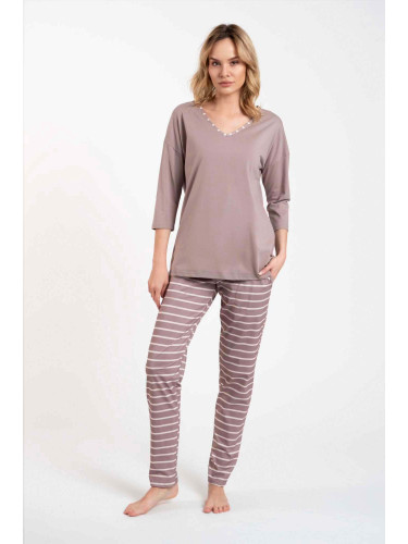 Women's pyjamas Betty, 3/4 sleeves, long trousers - cappuccino/cappuccino print