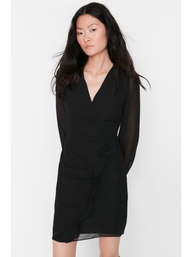 Trendyol черен мини двуреден тъкани облицовани тъкани рокля