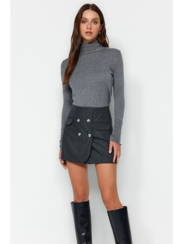 Trendyol Black Button Detailed Woven Shorts Skirt