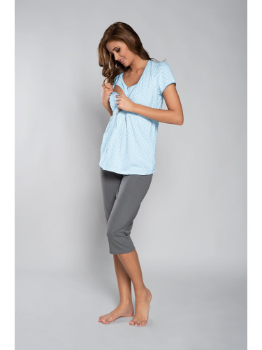 Felicita Short Sleeve Pyjamas, 3/4 Pants - Blue/Grey