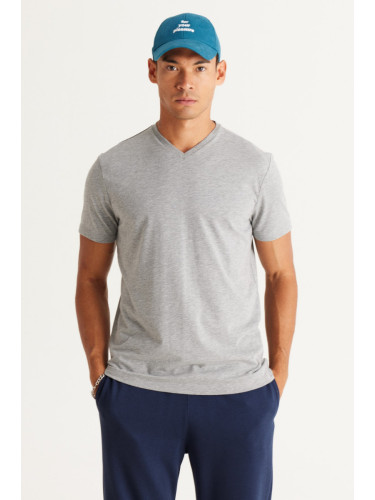 AC&Co / Altınyıldız Classics Men's Dark Gray Melange Cotton Slim Fit Slim Fit V-Neck T-Shirt
