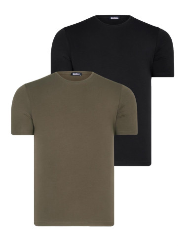 DUAL SET T8569 DEWBERRY BIKE COLLAR MENS T-SHIRT-BLACK-KHAKI