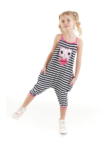 Denokids Love Me Girls' Striped Cat Jumpsuit with Straps