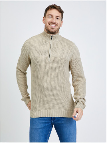 Beige Men's Ribbed Sweater Blend