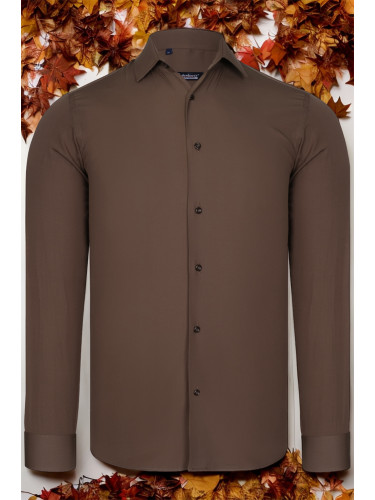 G726 DEWBERRY MEN'S SHIRT-PLAIN BROWN