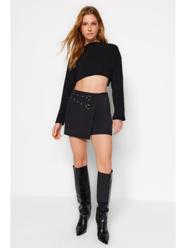 Trendyol Black Belt Woven Short Skirt