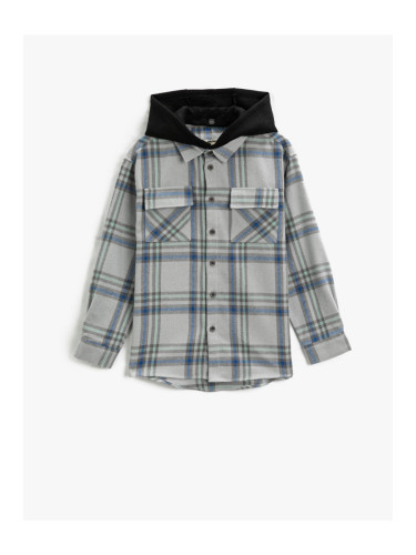 Koton Hooded Lumberjack Shirt with Flap Double Pockets Soft Texture