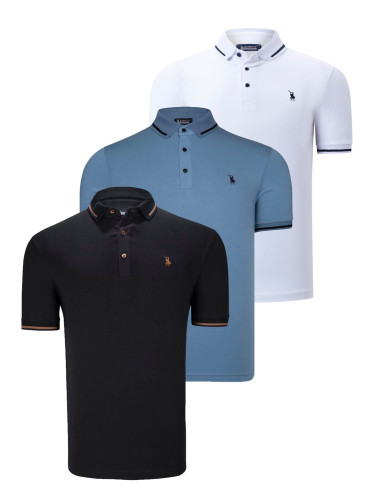 TRIPLE SET T8586 DEWBERRY MEN'S T-SHIRT-BLACK-WHITE-INDIGO