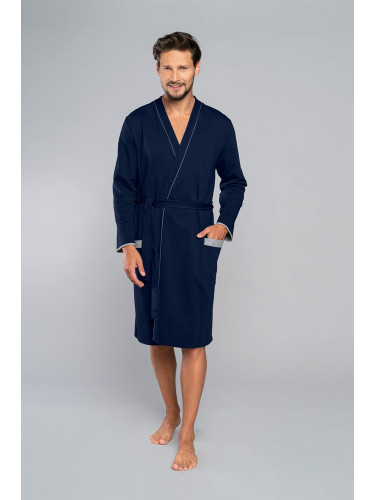 Gabriel Long Sleeve Bathrobe - Navy Blue/Melange