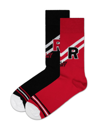 Replay Socks Casual Sport Logo&Stripes 2Prs Banderole - Black/Red - Men's