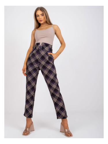 Black-purple high-waisted checkered trousers