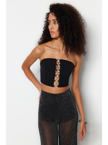 Trendyol Black Crop Lined Woven Bustier with Accessories