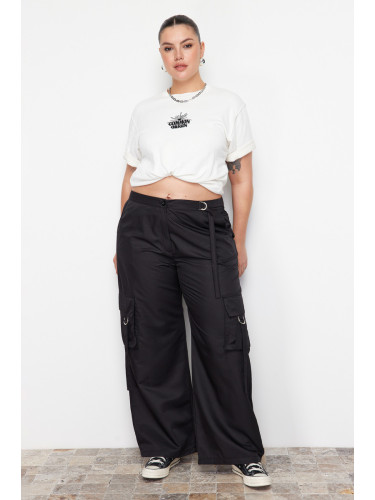 Trendyol крива черен широк крак парашут тъкани панталони