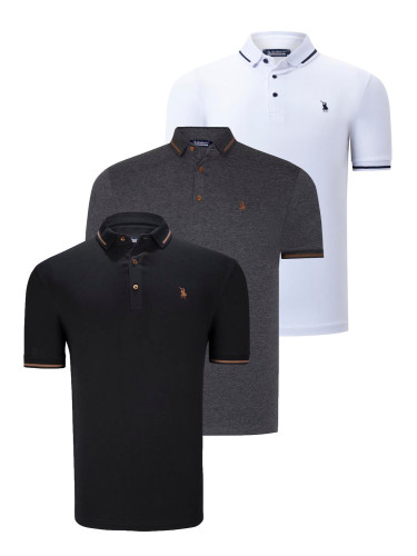 TRIPLE SET T8586 DEWBERRY MEN'S T-SHIRT-BLACK-WHITE-ANTHRACITE