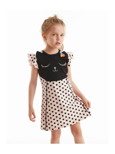 Denokids Pompom Polka Dot Cat Girl Dress