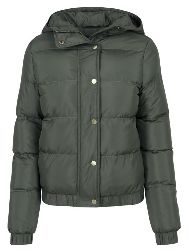 Women's Puffer Hooded Jacket - Dark Olive