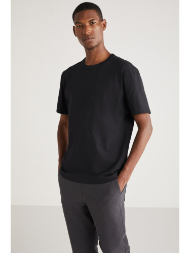 GRIMELANGE Curtis Men's Comfort Fit Thick Textured Recycle 100% Cotton Black T-shirt