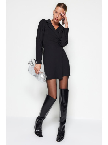 Trendyol черен бутон подробни мини тъкани яке тъкани рокля