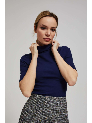 Marisse Navy Blue Ribbed Turtleneck Blouse