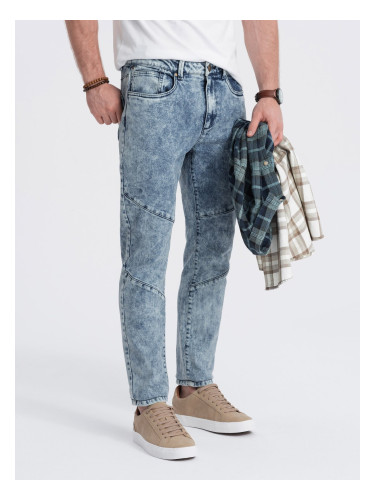Ombre Spodnie męskie jeansowe z przeszyciem na kolanach - niebieskie