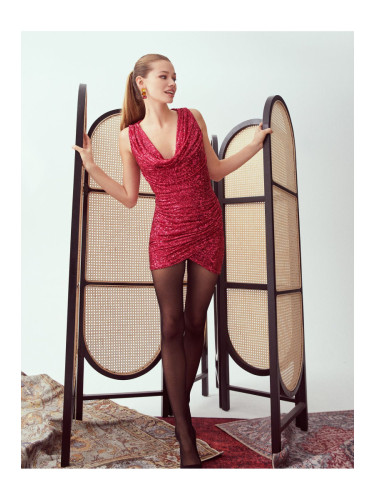 Koton Sequined мини вечерна рокля с яка яка без ръкави