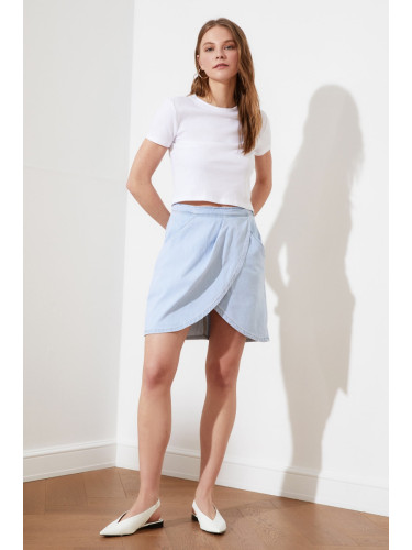 Trendyol Blue Asymmetric Closure Denim Skirt