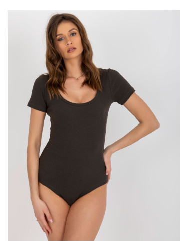 Basic khaki striped cotton bodysuit