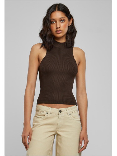 Women's turtleneck with short rib knit brown