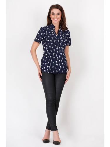 Awama Woman's Shirt A89 Navy Blue Flamingo