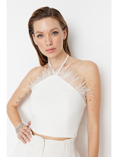 Trendyol Ecru Crop Lined Woven Trim Bridal Bustier