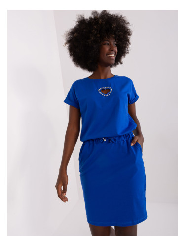 Cobalt blue sweatshirt dress with short sleeves