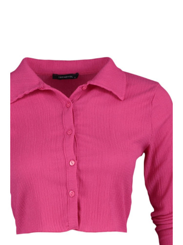 Trendyol Fuchsia Buttoned Fitted Polo Neck Wrap/Textured Crop Knitted Blouse