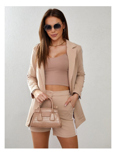 Beige set with stripes, jacket and shorts