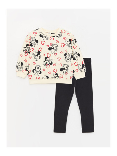LC Waikiki Crew Neck Mickey Mouse Printed Long Sleeve Baby Girl Sweatshirt and Tights Set