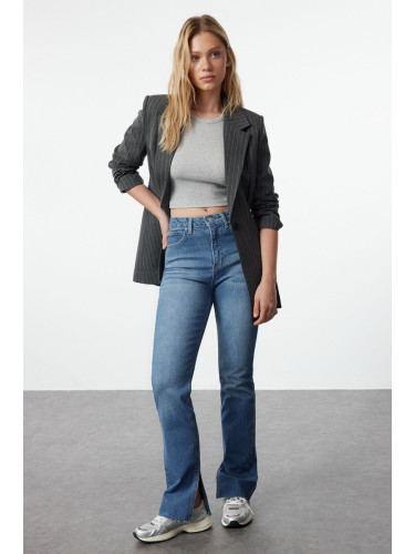 Trendyol флот синьо цепка висока талия flare дънки