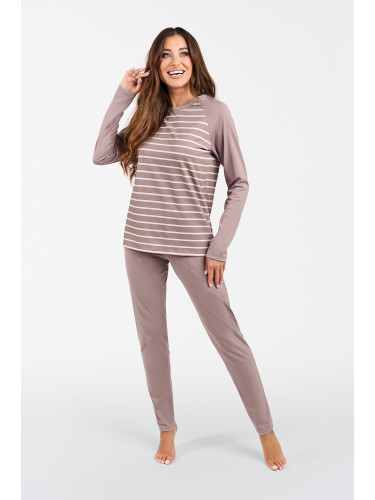 Women's pajamas Oda long sleeves, long pants - cappuccino/cappuccino print