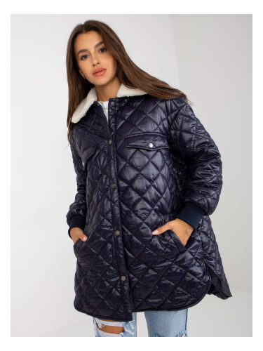 Dark blue quilted jacket with fur